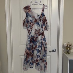 Lane Bryant Red Blue Ruffle Floral Midi Dress